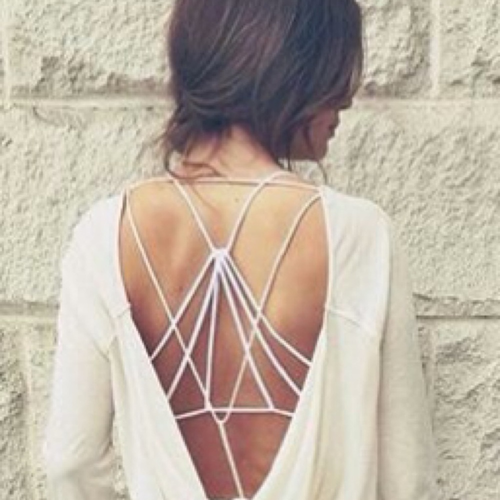Strappy Back Caged Removable Padded Bralette White - Picture 4 of 5